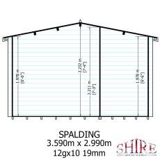 Shire Spalding 12x10 log cabin front elevation with dimensions