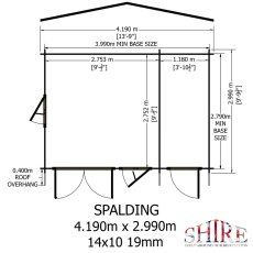 Shire Spalding 14x10 log cabin side elevation with dimensions