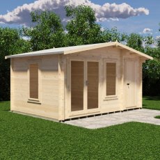 Shire Spalding 14x10 log cabin with double doors and side windows in a garden
