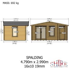 Shire Spalding 16x10 log cabin technical plan showing dimensions and layout