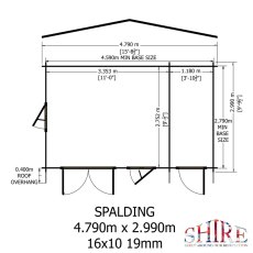 Shire Spalding 16x10 log cabin side elevation with dimensions