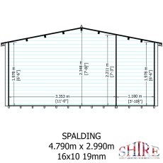 Shire Spalding 16x10 log cabin front elevation with dimensions