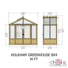 Shire Holkham 8x4 greenhouse dimensions and measurements diagram