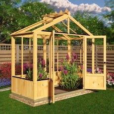 Shire Holkham 8x4 timber greenhouse with double doors in a garden