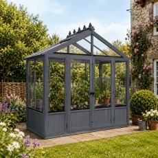 Shire Holkham 8x4 wooden greenhouse in a dark grey painted finish