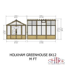 Shire Holkham 8x12 greenhouse dimensions and measurements diagram