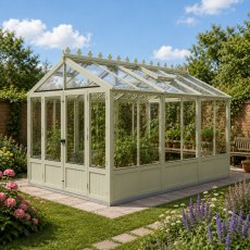 Shire Holkham 8x12 wooden greenhouse in a green painted finish