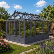 Shire Holkham 8x12 wooden greenhouse in a dark grey painted finish