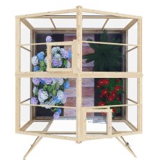 Shire Holkham 8x8 greenhouse internal staging with plants