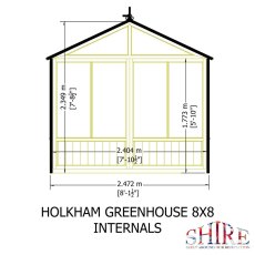 Shire Holkham 8x8 greenhouse internal dimensions diagram