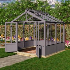 Shire Holkham 8x8 wooden greenhouse in a dark grey painted finish
