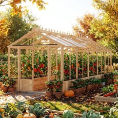 Shire Holkham 8x20 wooden greenhouse in a natural timber finish