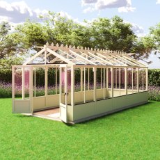 Shire Holkham 8x20 wooden greenhouse in a green painted finish