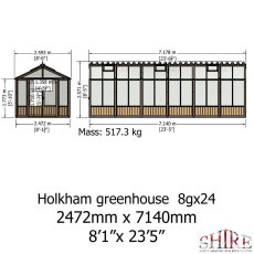 Shire Holkham 8x24 greenhouse dimensions and measurements diagram