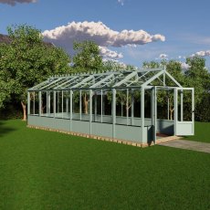 Shire Holkham 8x24 wooden greenhouse in a light blue painted finish