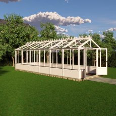 Shire Holkham 8x24 wooden greenhouse in a soft pink painted finish