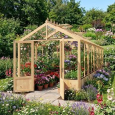 Shire Holkham 8x24 wooden greenhouse in a natural timber finish