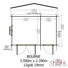 Floor plan floor print diagram displaying interior dimensions of the main log cabin room and side storage area.