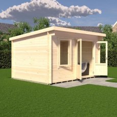 3D render angle showing open double doors on Shire Edgefield 10x13 pent roof log cabin