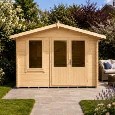Front exterior view of Shire Berryfield 11x6 wooden log cabin with double doors closed