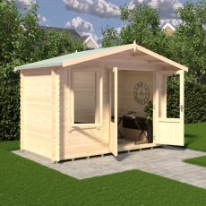 3D render angle showing side wall and open double doors of Shire Berryfield 11x6 log cabin