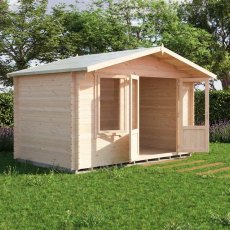 Angle 3D render showing open double doors of Shire Berryfield 13x8 log cabin