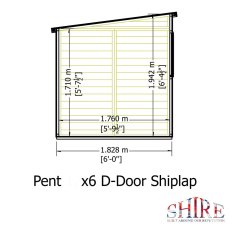 Side elevation architectural drawing with roof pitch measurements for Shire 10x6 pent shed