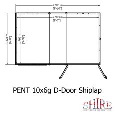 Floor plan technical blueprint with dimensions for Shire 10x6 pent wooden garden shed