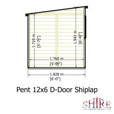 Side elevation blueprint with roof slope dimensions for Shire 12x6 pent roof shed