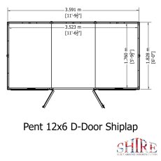 Floor plan technical schematic showing dimensions for Shire 12x6 pent wooden garden shed
