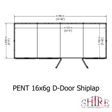 Floor plan blueprint diagram showing dimensions of Shire 16x6 pent wooden shed