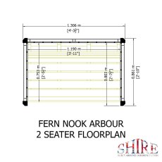 Floorplan schematic diagram showing base dimensions and footprint layout for the Shire Fern Nook 2-seater arbour.