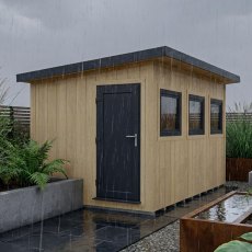Shire Fortis 12x8 insulated garden workspace with dark grey entrance door and side windows