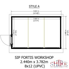 12 x 8 Shire Fortis Insulated Workspace - Footprint