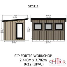 12 x 8 Shire Fortis Insulated Workspace - Dimensions