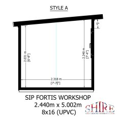 16 x 8 Shire Fortis Insulated Workspace - Internal Dimensions