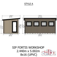 16 x 8 Shire Fortis Insulated Workspace - Dimensions