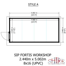 16 x 8 Shire Fortis Insulated Workspace - Footprint