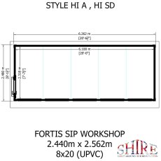 Shire Fortis Insulated Garden Office 20x8 - dimensions footprint