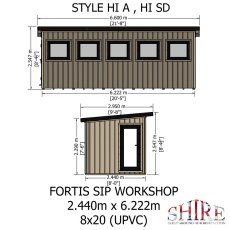 Shire Fortis Insulated Garden Office 20x8 - dimensions