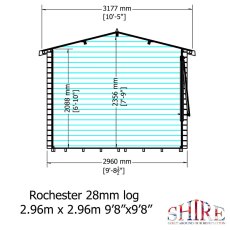 Base dimension floor plan blueprint for Shire Rochester 28mm log cabin 9ft x 9ft