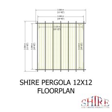 Shire 12x12 wooden pergola floor plan diagram showing top-down decking footprint dimensions
