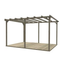 3D product model of Shire 12x16 large grey wooden pergola structure with decking base isolated on white background
