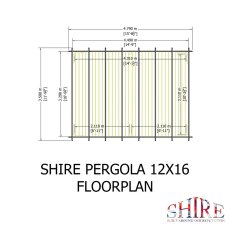 Shire 12x16 wooden pergola floor plan diagram showing top-down decking footprint dimensions