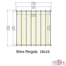 Shire 16x16 wooden pergola floor plan diagram detailing top-down decking floor footprint dimensions