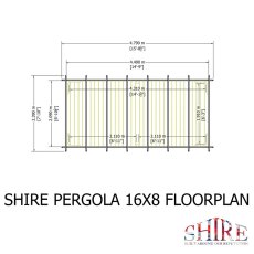 Shire 16x8 wooden pergola floor plan schematic detailing top-down decking floor dimensions