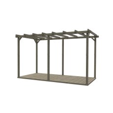 3D isolated render of a Shire 16x8 large grey wooden pergola with built-in decking floor on a white background
