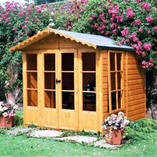 7 x 7 Shire Kensington Summerhouse - In situ with plant pots