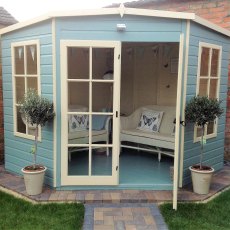 8x8 Shire Hampton Premium Corner Summerhouse - Customer image painted green