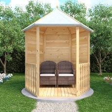 Frontal view close up of Shire 6x7 timber gazebo and garden path
